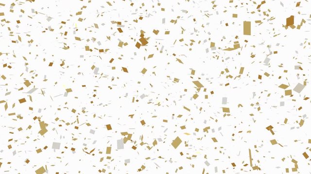 Happy Confetti Gorgeous 2 -Gold and Silver- White Background -Seamless Loop -3D Motion Graphic- 4K UHD 3840-2160
