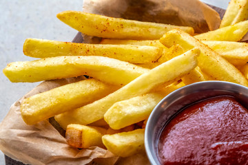 French fries with tomato sauce