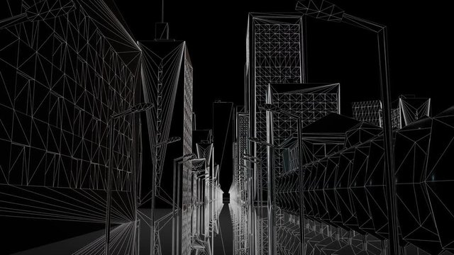 Dark architectural drawing wireframe 3D cityscape architecture design city