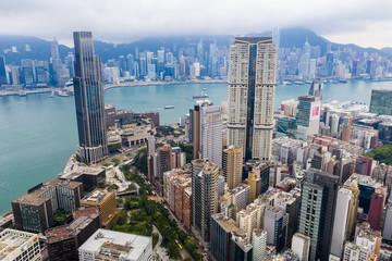 Fototapeta premium Top view of Hong Kong skyline