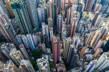 Fototapeta na wymiar Top down view of Compact city of Hong Kong