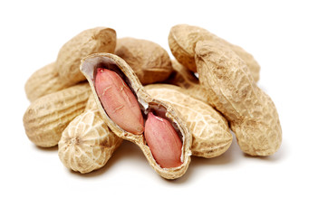Peanuts on a white background