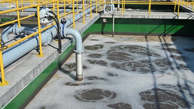 Slow motion shot of sewage in water treatment process in Sewage Treatment Plant