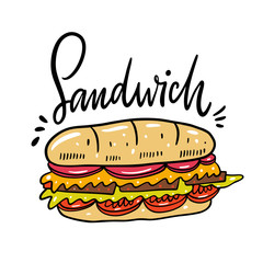 Sandwich hand drawn vector illustrtion. Cartoon style.