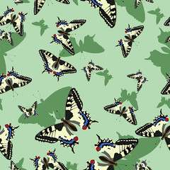 Seamless pattern with machaon butterflies. Vector image. For design of fabric, paper, many others