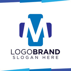 M Initial Letter cross medical logo vector template