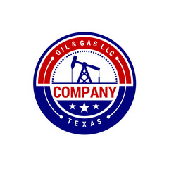 oil mining with red and blue circle badge and star logo design inspiration