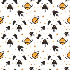 Naklejka premium Dog and rocket seamless vector pattern
