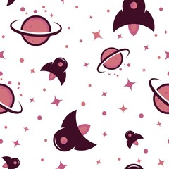 Rocket and planet  seamless vector pattern. Ideal for various assets like postcards,wallpaper and greeting cards.