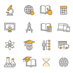 Education flat line icon set. Vector illustration. Editable stroke.