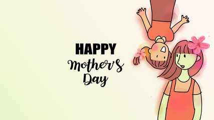 Happy mom with her child. Mother's day. Family holiday and togetherness. Mom and child Health. Vector illustration.