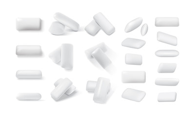 Set of realistic chewing gums isolated on white background