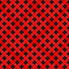 seamless illustration - red, black diagonal tartan with squares and white stripes