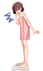 体重計に乗る女性　ショック