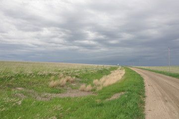 Fototapeta na wymiar Grey Sky and Curved Dirt Road