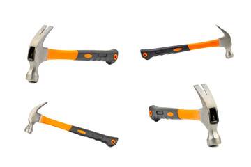 Hammer closeup on white background with selective focus and crop fragment