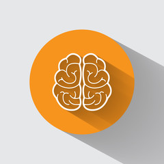 Brain vector icon with long shadow. Illustration isolated on orange background for graphic and web design.