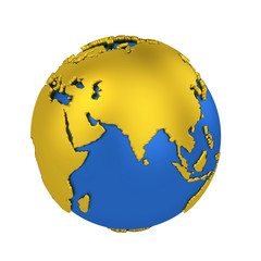 Earth globe with yellow continents isolated on white background. World Map. 3D rendering illustration.