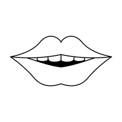 Mouth with clean teeth dental care black and white