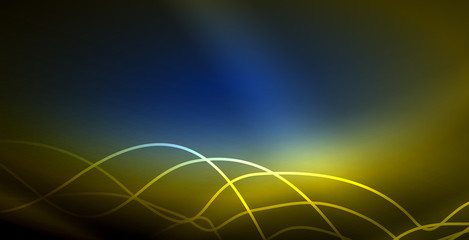 Glowing abstract wave on dark, shiny motion, magic space light. Techno abstract background