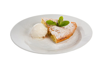 apple pie with ice cream isolated white