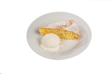 sponge cake with ice cream isolated white