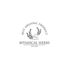 Vintage herbs logo in black and white