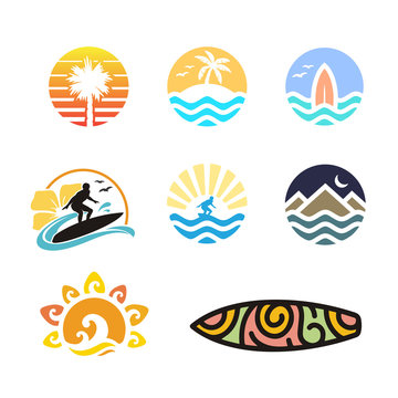 Beach Vacation and Surf Logo set collection 