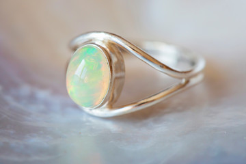 Beautiful silver ring with natural opal gemstone