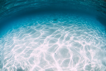 Tropical blue ocean with white sand underwater in Hawaii