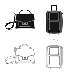 Vector design of suitcase and baggage sign. Set of suitcase and journey stock symbol for web.