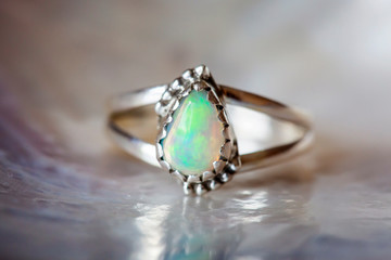 Beautiful silver ring with natural opal gemstone