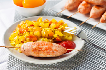 Turkey kebab with stewed vegetables with turmeric and cumin