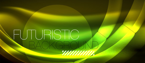 Neon shiny light glowing wave lines