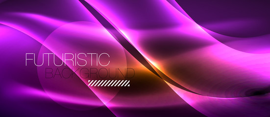 Neon shiny light glowing wave lines