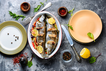 Trout with bacon and vegetables