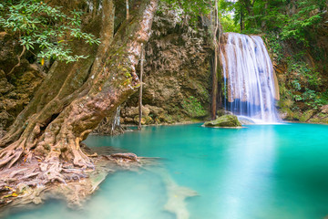 Waterfall beautiful (erawan waterfall) in kanchanaburi province asia southeast asia Thailand	
