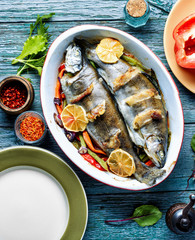 Trout with bacon and vegetables