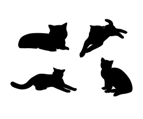 Set of four silhouette of cats. On white background. Vector