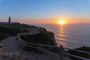 Obraz premium beautiful sunset on Cape Roca - the most western point of continental Europe.