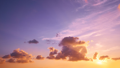 wide angle beautiful romantic purple sunset sky