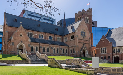 Beautiful view of St. George's Cathedral in central Perth, Western Australia, on a beautiful sunny...