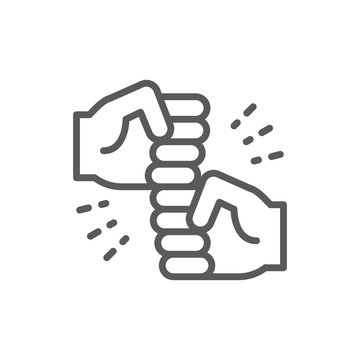 Friendly gestures, joyous punches line icon.