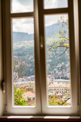 Window view on Sarajevo mountains