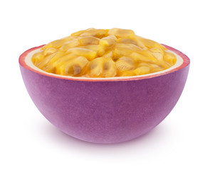 Half of passion fruit isolated on a white background.