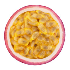 Half of passion fruit isolated on a white background.