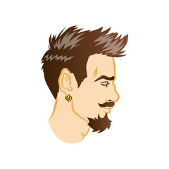 Vector bearded men face profile hipster head with haircuts, mustaches and beards. For Silhouettes or avatars, emblems and icons, labels