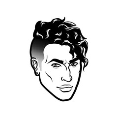 Vector men face hipster head with haircuts. For avatars, emblems and icons, labels