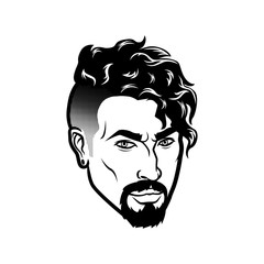 Vector bearded men face hipster head with haircuts, mustaches and beards. For Silhouettes or avatars, emblems and icons, labels