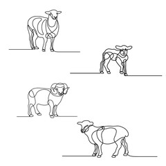 Continuous line drawing set of sheeps. Design elements for islamic holidays. Vector illustration.